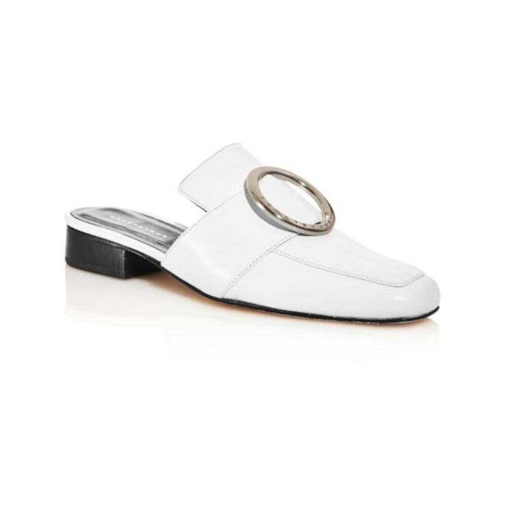 DORATEYMUR Womens White Petrol Square Toe Block Heel Slip On Leather Mules 37.5